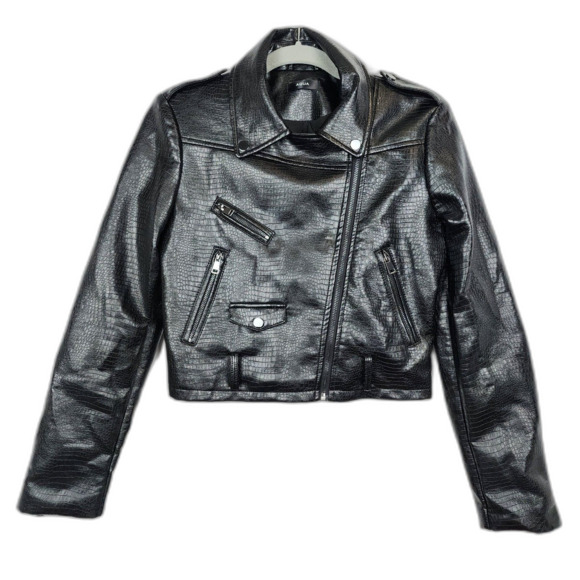 AQUA Croc Embossed Faux Leather Biker Moto Jacket Size Small - Picture 2 of 7